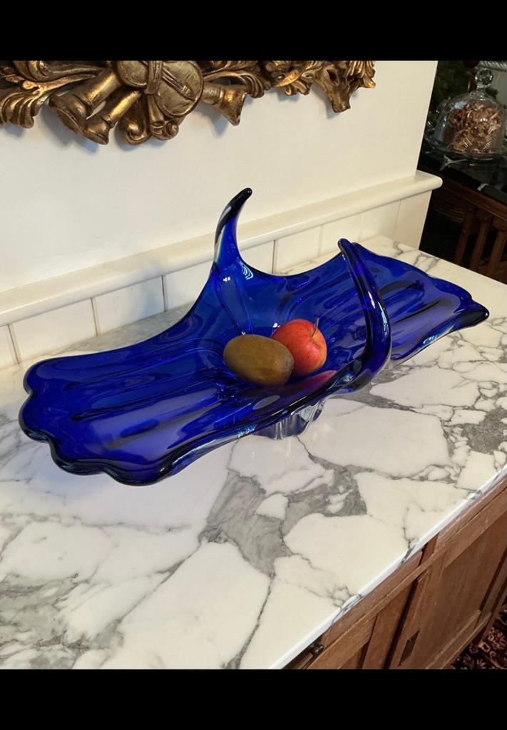 Prachtige kobalt blauwe glazen Murano stijl schaal. 5,5 Kilo, Antiek en Kunst, Ophalen of Verzenden