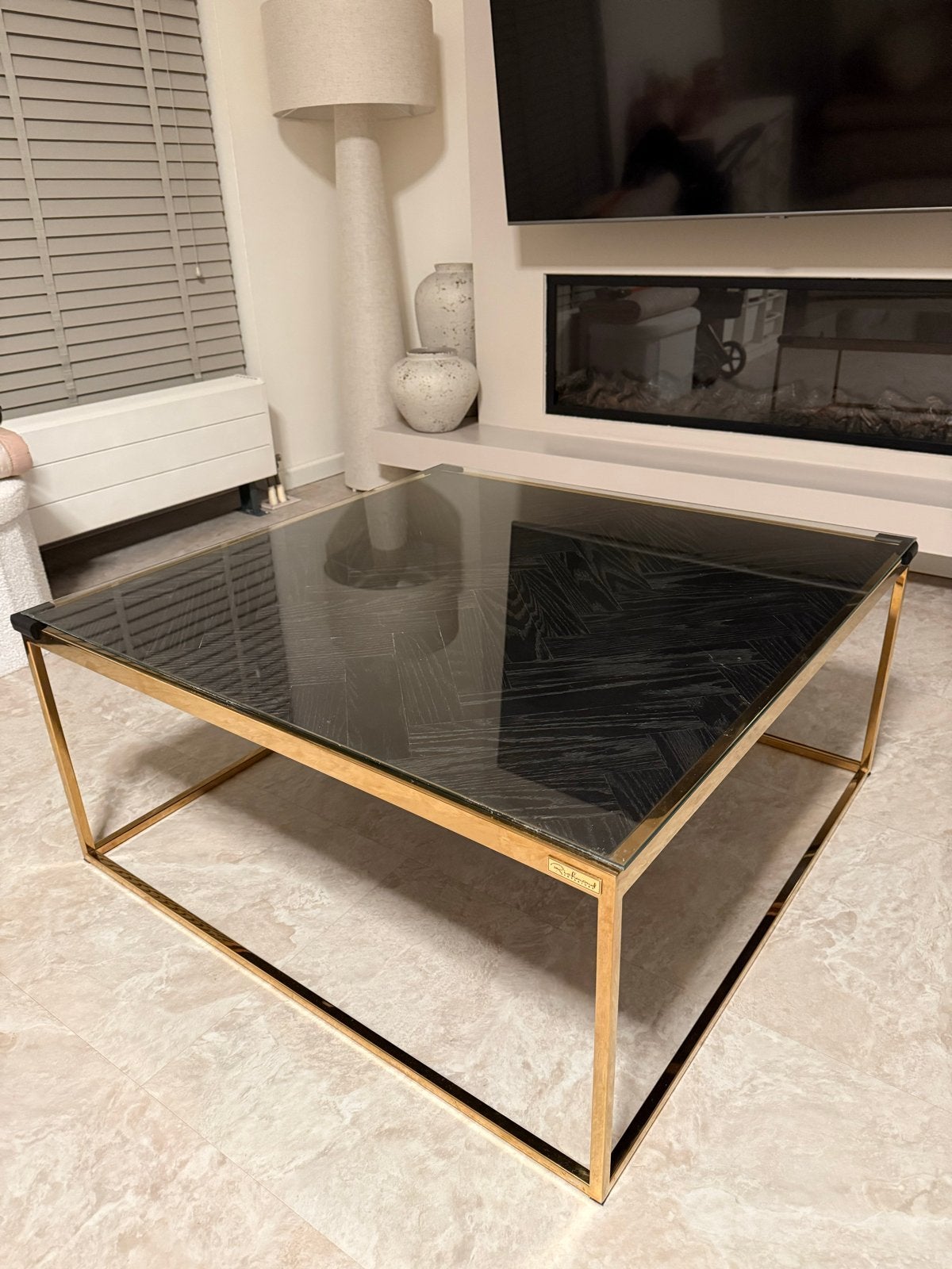 Salontafel Richmond Interiors goud met zwart, Ophalen, Gebruikt, 100 tot 150 cm, Vierkant
