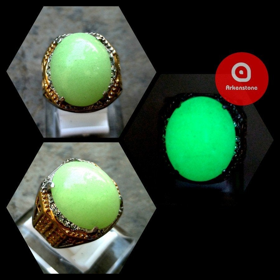 Luxe Titanium Ring met Groene Fosfor Agaat– Licht op CAR06, Sieraden, Tassen en Uiterlijk, Ringen, Overige materialen, 20 of groter