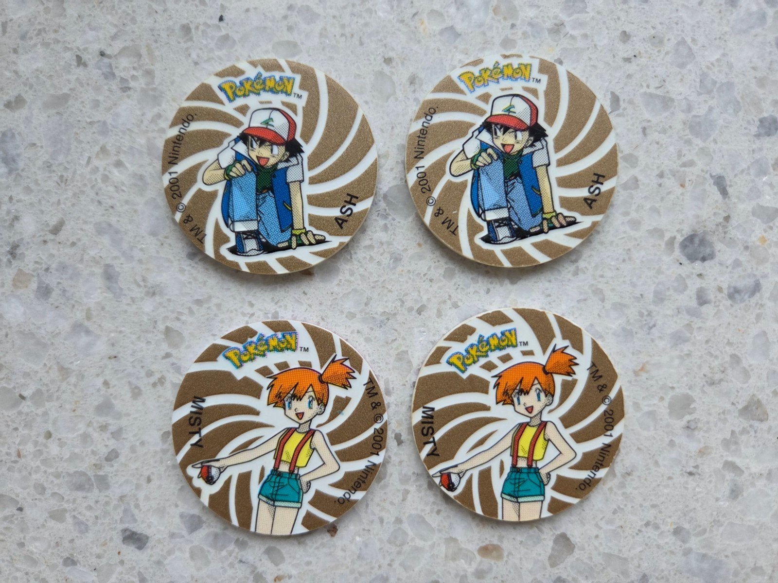 Pokémon Flippo's (Slammers) - Misty (2x), Ash (2x), Verzamelen, Flippo's, Ophalen of Verzenden, Losse flippo's