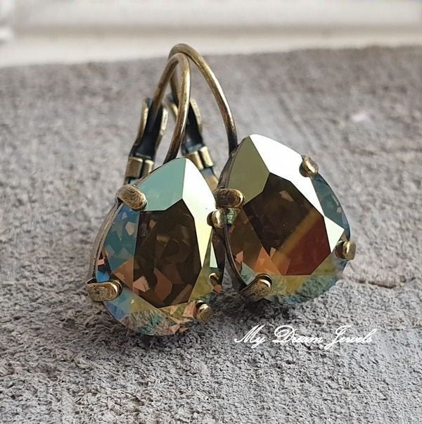 Oorbellen Belle met Swarovski Druppel "Cr Iridescent Green", Met kristal, Overige materialen, Hangers, Nieuw