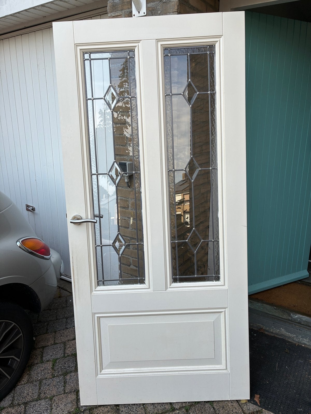 Gebruikte Binnendeur met Glas in lood - 200x90 cm, Doe-het-zelf en Verbouw, Ophalen, Gebruikt, 80 tot 100 cm, Buitendeur
