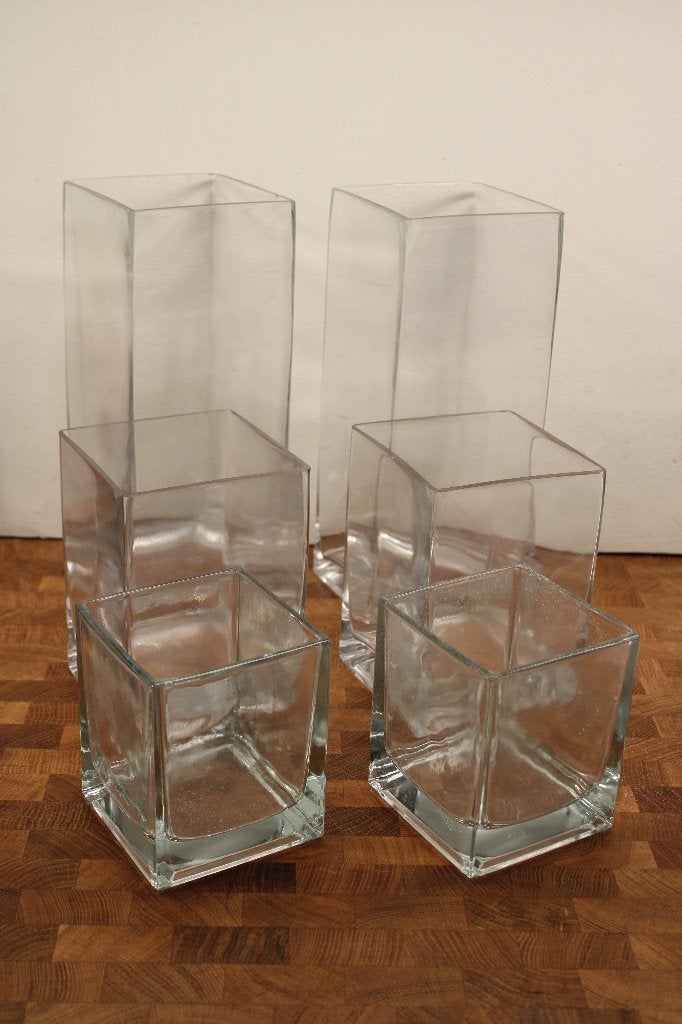 * Set vierkante, glazen VAZEN - (decoratie) POTTEN / 6 st. *, Huis en Inrichting, Woonaccessoires | Vazen, Ophalen, Zo goed als nieuw