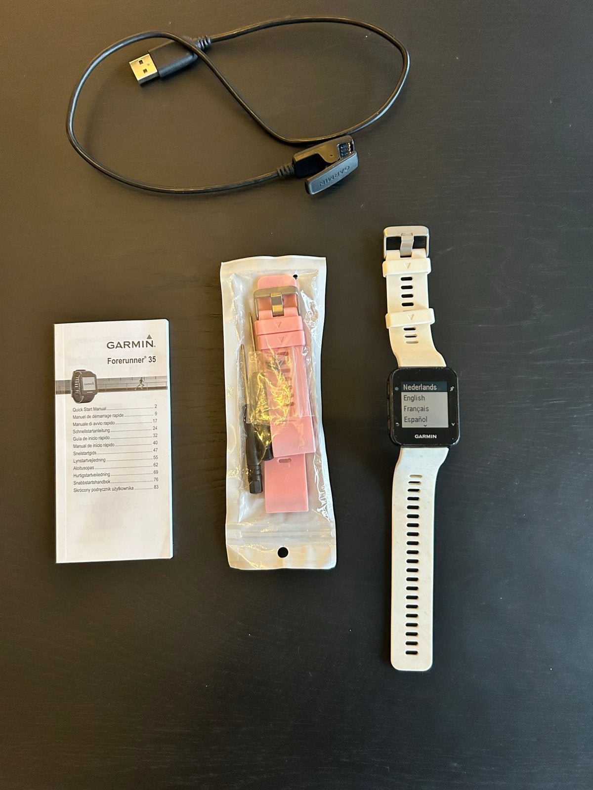 Garmin Forerunner 35 met extra roze band, Gebruikt, Wit, Garmin, Stappen
