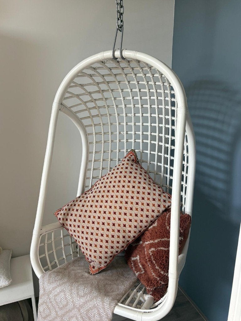 Witte rotan hangstoel HK Living (Egg Chair), Ophalen, Wit, Riet of Rotan, Zo goed als nieuw