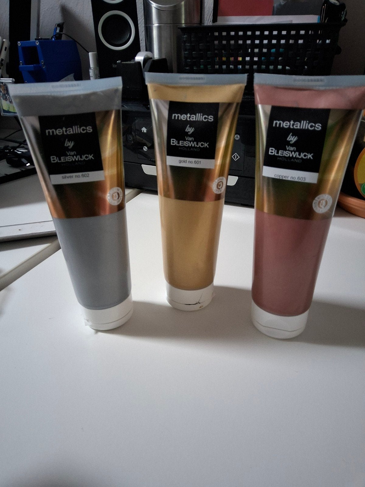 Metallic Acrylverf Set (Zilver, Goud, Koper), Ophalen, Zo goed als nieuw, Acrylverf