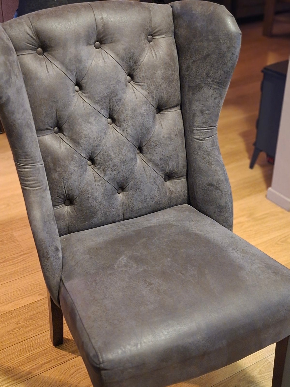 vier luxe eetkamerstoel met ring - Grijs, Huis en Inrichting, Ophalen, Gebruikt, Metaal, Klassiek, Luxe, Gecapitonneerd