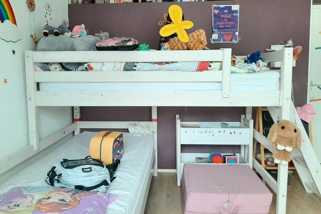 Flexa deelbare stapelbed 90x200 met ladder en lattenbodems, Ophalen, Gebruikt, Stapelbed