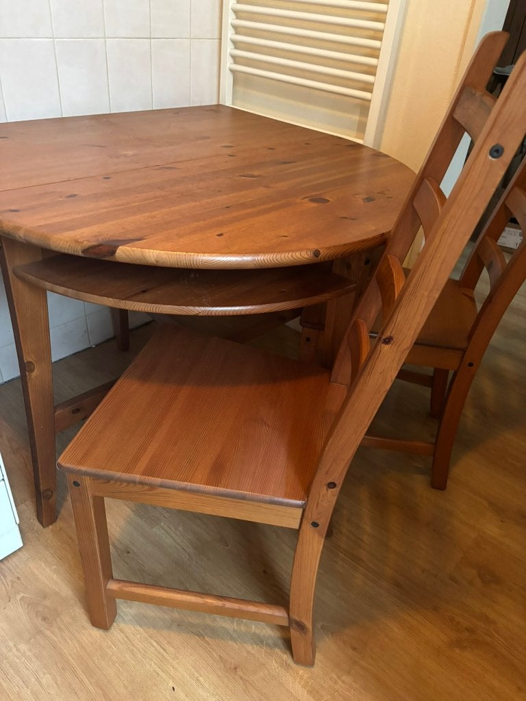 grenen klaptafel incl 2 grenen stoelen, Ophalen, 50 tot 100 cm, Grenen,, 50 tot 100 cm