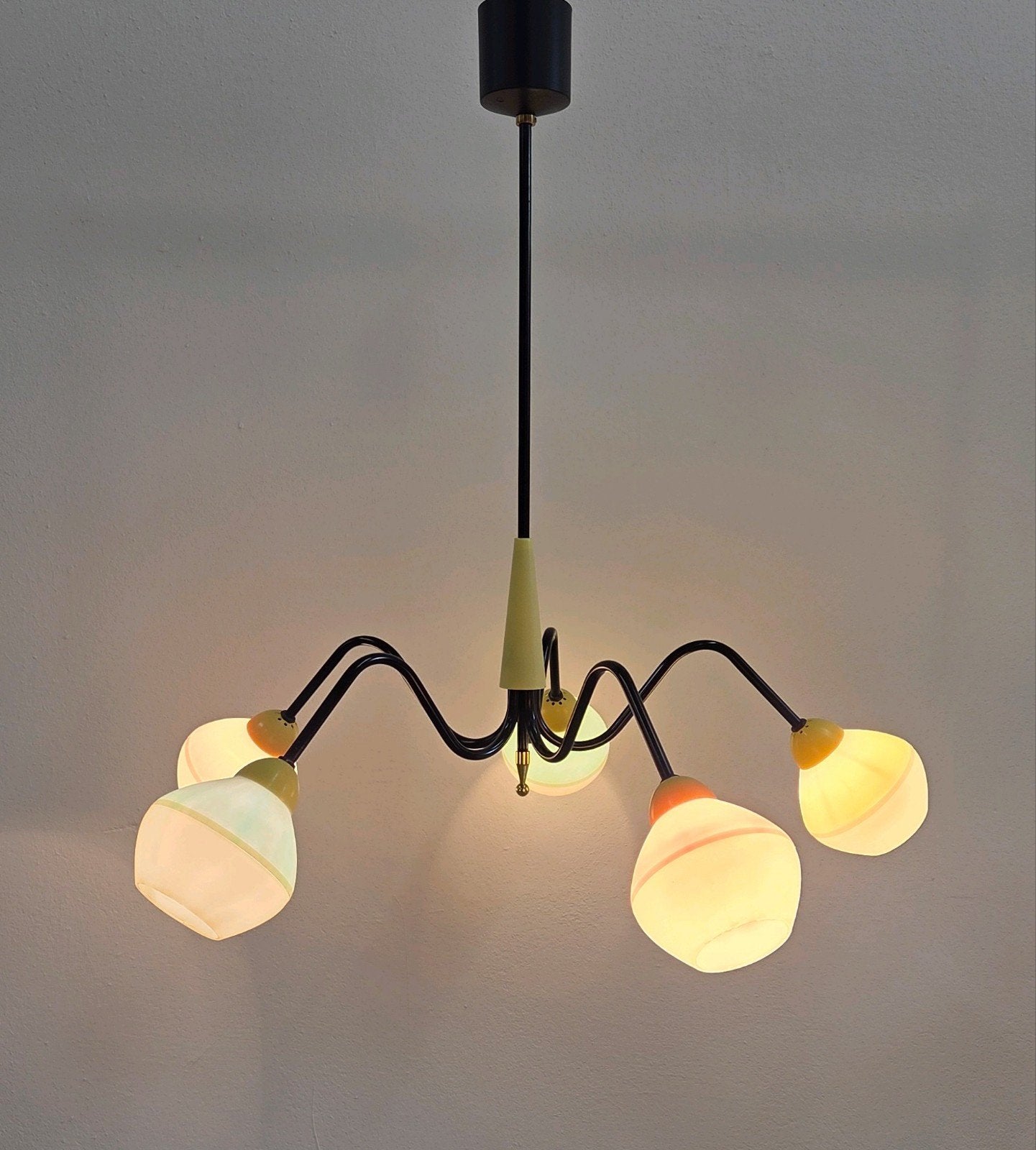 Mid Century modern Erco Spider Sputnik plafondlamp jaren '50, Ophalen, E14 (klein), Zo goed als nieuw, Glas