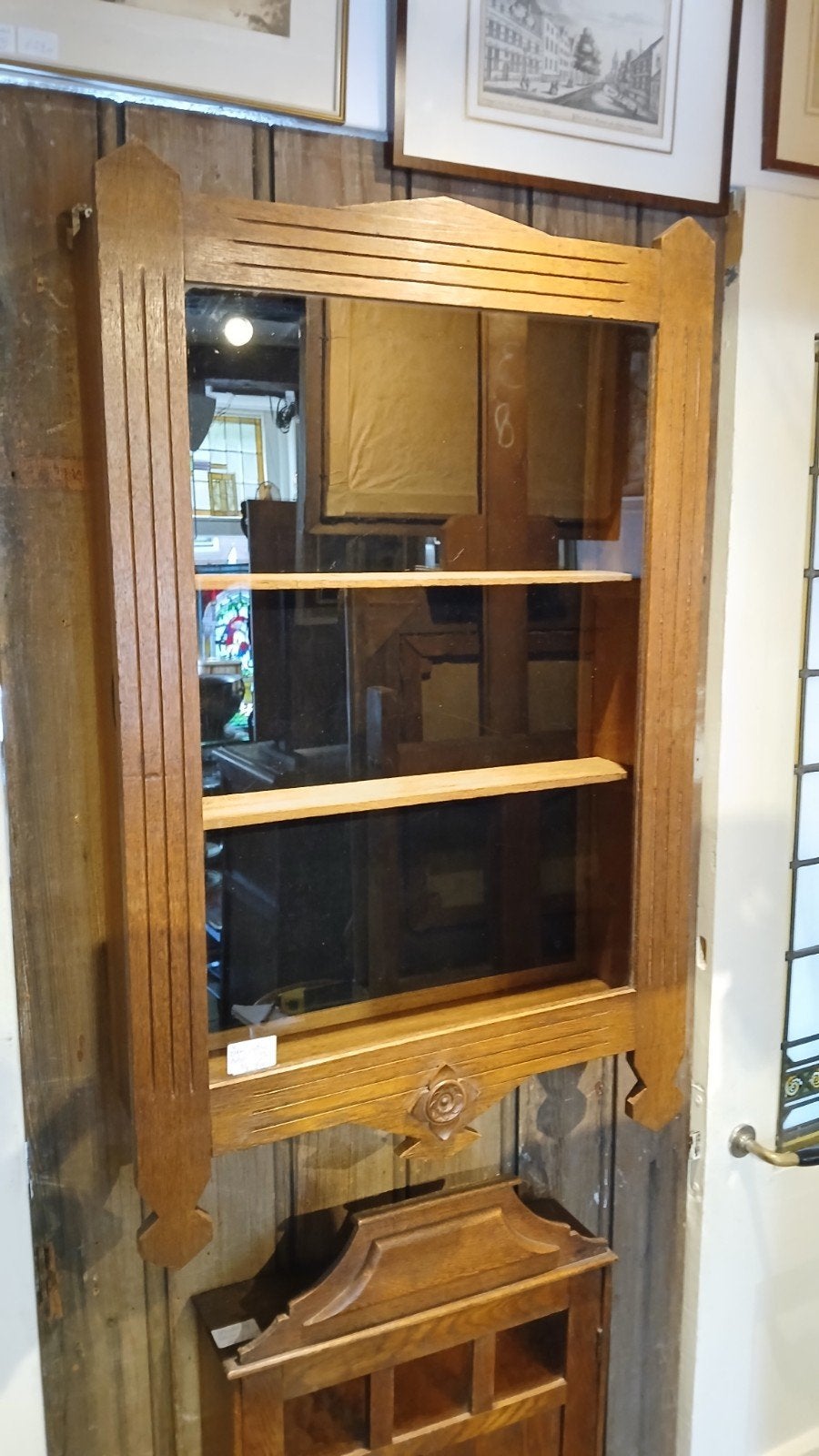 Eiken Antieke Art Deco vitrinekast, Huis en Inrichting, Kasten | Vitrinekasten, Ophalen, Gebruikt, 50 tot 100 cm, Minder dan 100 cm
