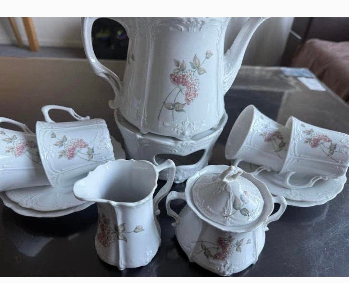 Prachtig porseleinen koffieservies met bloemmotief, Ophalen of Verzenden