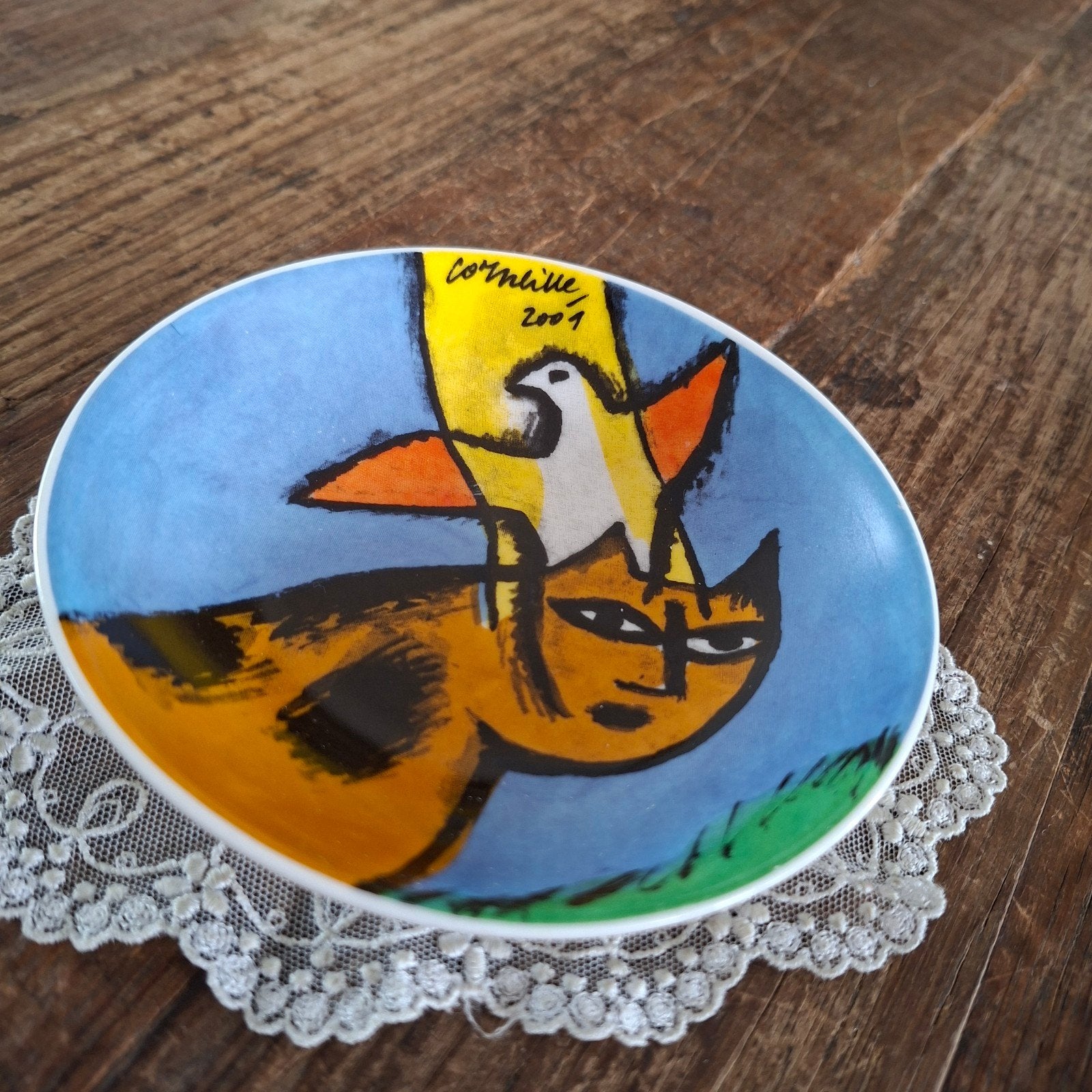 Corneille Schaaltje 2001 Kat met Vogeltje 12 cm groot, Ophalen of Verzenden