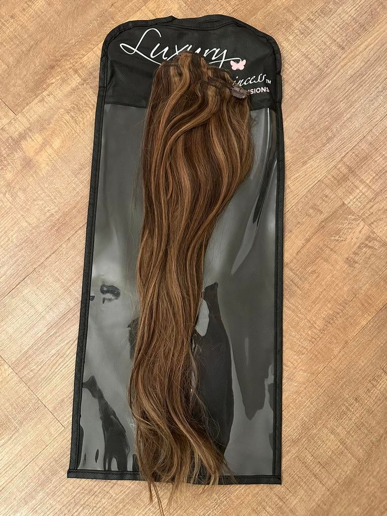 Clip in extensions 160g Luxuryforprincess 22” Latte brown, Sieraden, Tassen en Uiterlijk, Uiterlijk | Haarverzorging, Ophalen of Verzenden
