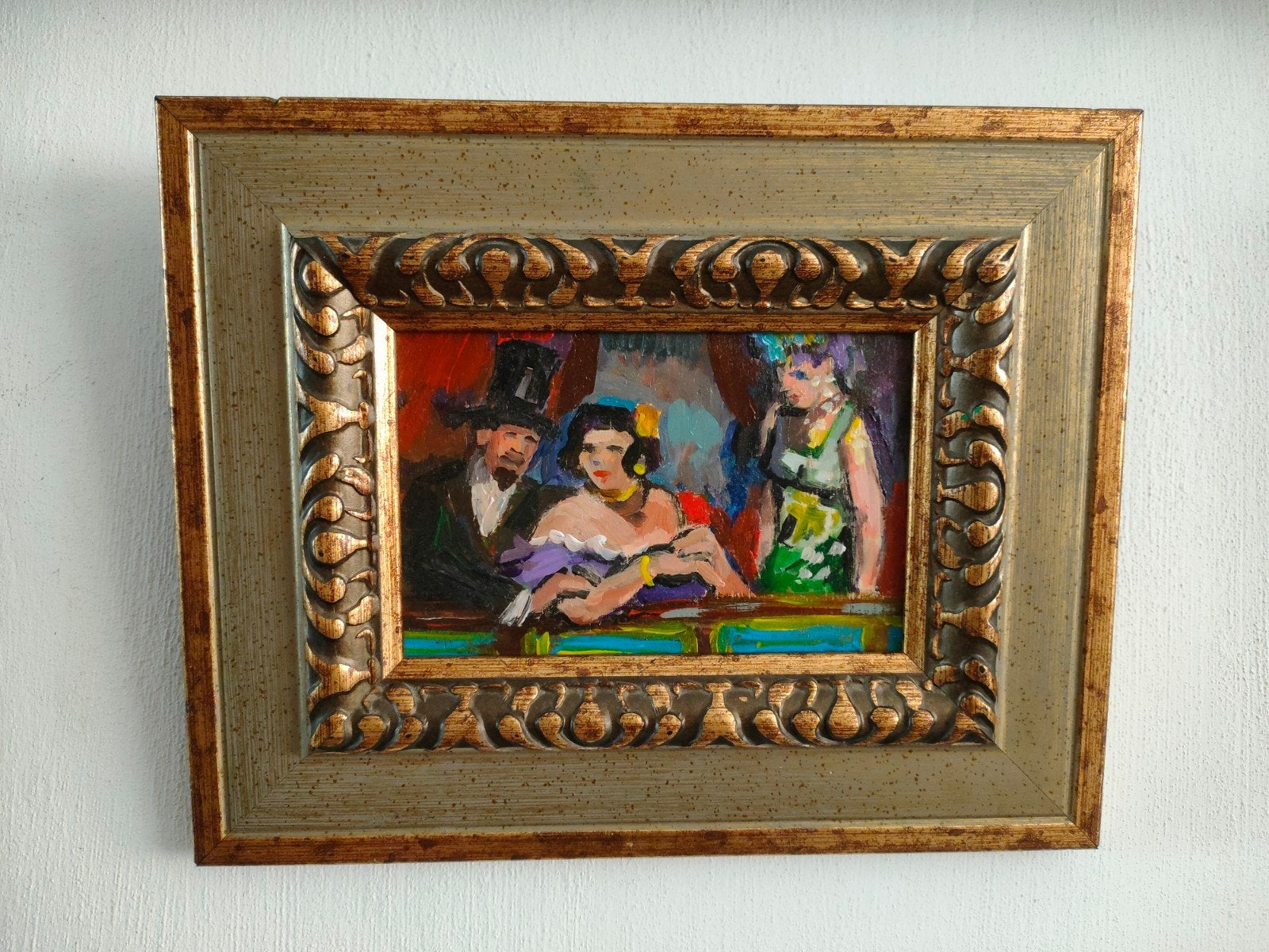 Schilderij mensen in het theater of opera, Paneel, Verzenden, Portret of Personen, Origineel werk