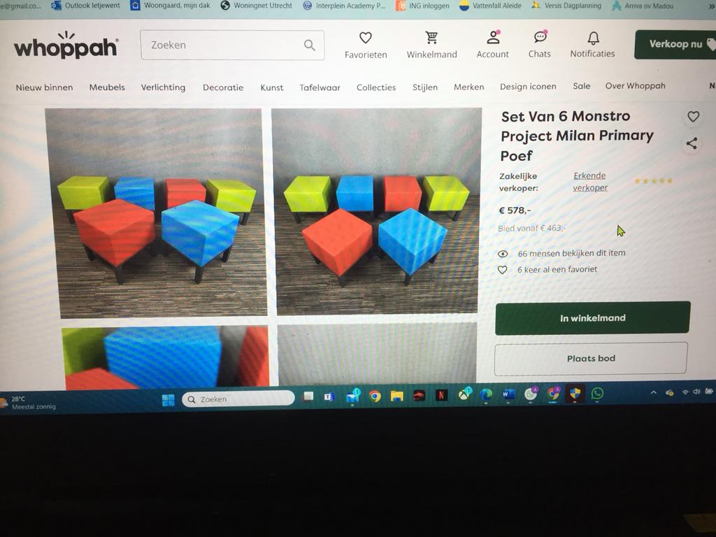 Set van 2 Quinze & Milan Primary Poefs - Oranje, Huis en Inrichting, Minder dan 50 cm, Gebruikt, Vierkant, Ophalen of Verzenden