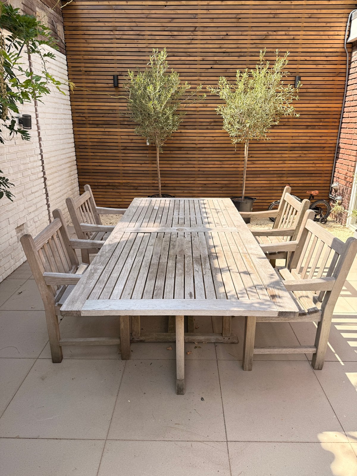 Teak & Garden Teakhouten Tuintafel met 4 stoelen, Ophalen, Gebruikt, Eettafel, 6 zitplaatsen