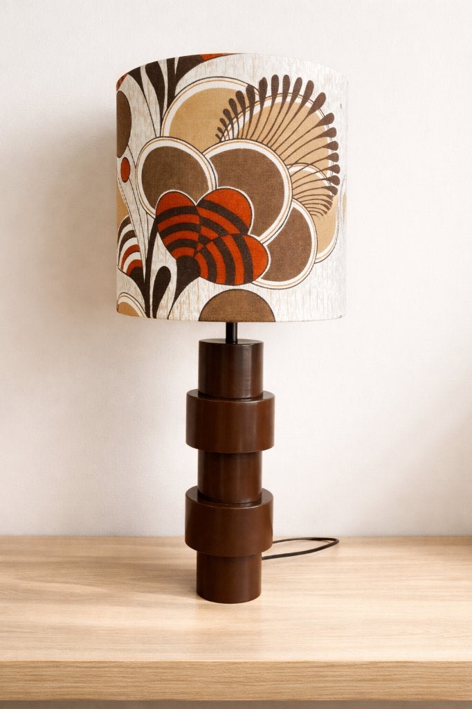 Vintage 70’s Lamp met Unieke Handgemaakte Kap van bedsprei, 73 cm, Vintage, Verzenden, Metaal