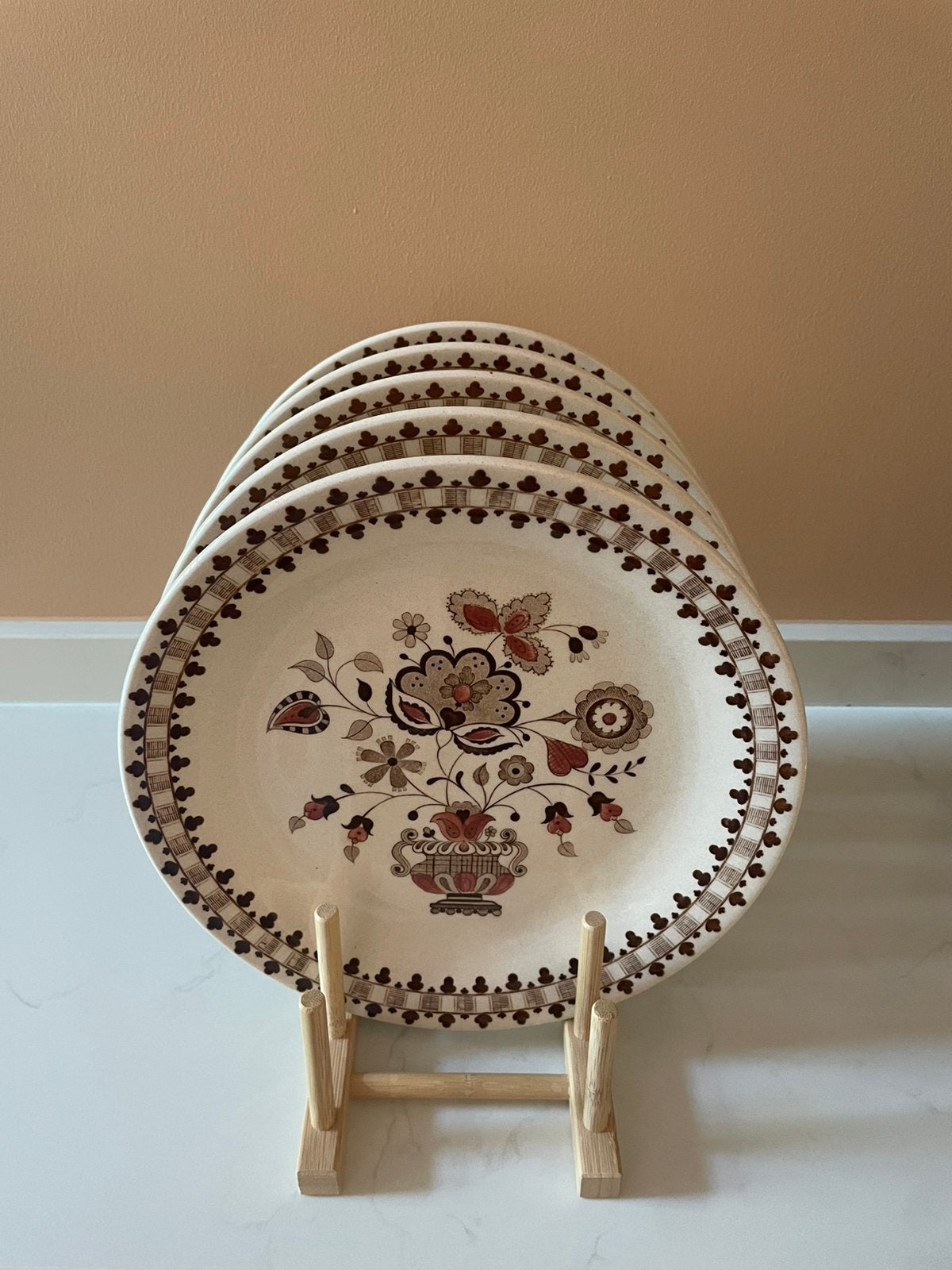 Vintage set van 5 dinerborden - Johnson Bros 'Jamestown', Huis en Inrichting, Keuken | Servies, Ophalen, Aardewerk, Overige stijlen