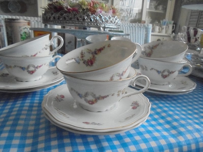 6 brocante kop en schotels Bavaria Rheinkrone, Antiek en Kunst, Antiek | Servies los, Ophalen of Verzenden