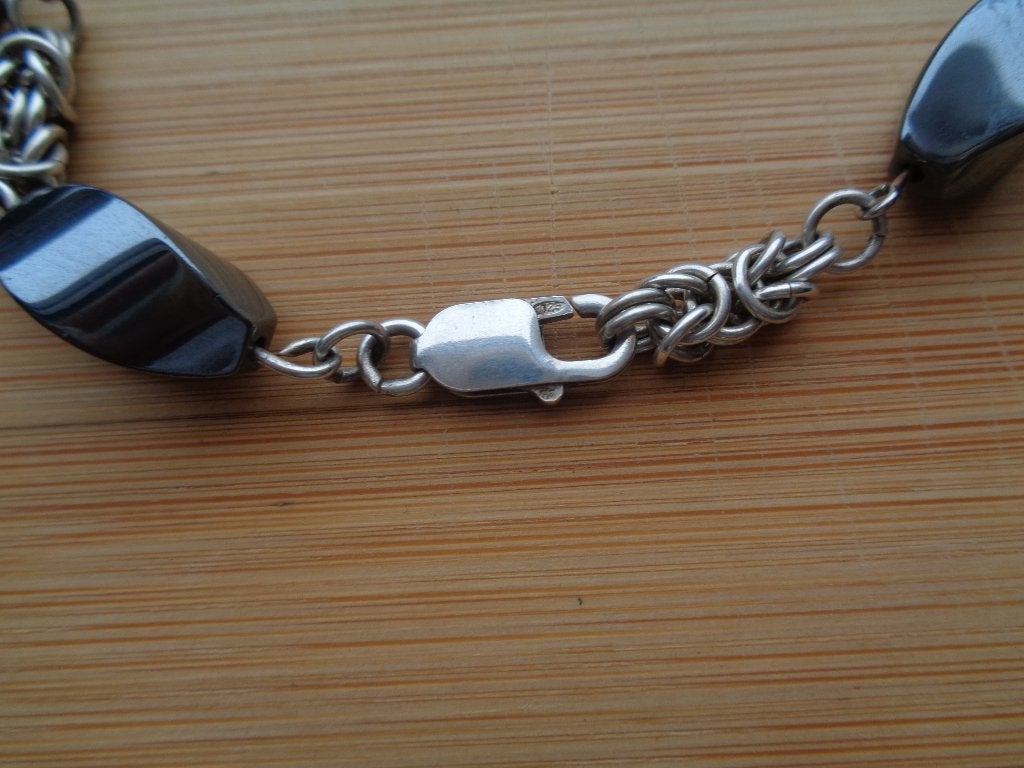 zilveren ketting met grote hematiet stenen [717], Sieraden, Tassen en Uiterlijk, Verzenden, Zo goed als nieuw, Zilver, Zilver