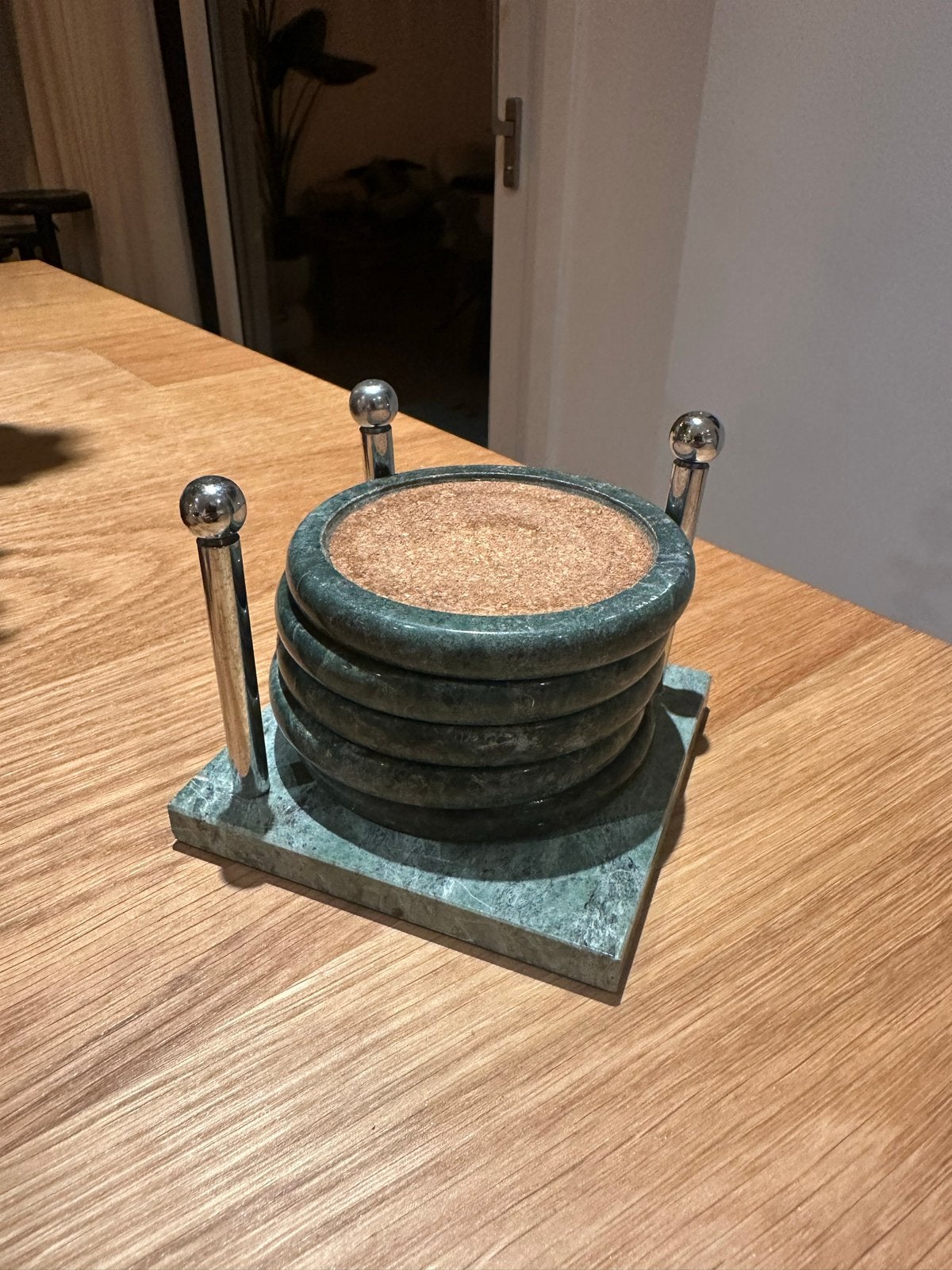 Vintage Marmeren Onderzetters Set Groen met Kurk (5+houder), Huis en Inrichting, Woonaccessoires | Onderzetters, Gebruikt, Groen