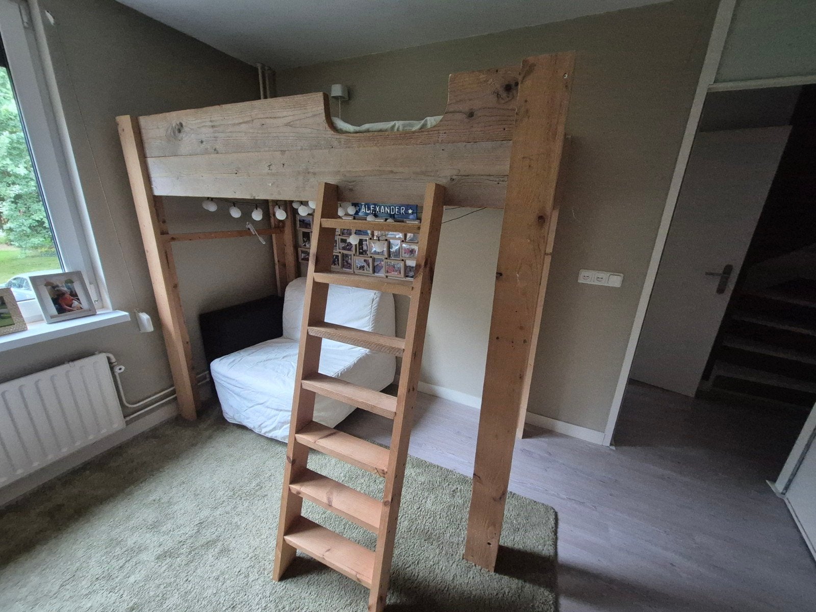 Steigerhout Hoogslaper/Stapelbed - 214x182 cm, Huis en Inrichting, Slaapkamer | Stapelbedden en Hoogslapers, Ophalen, Gebruikt