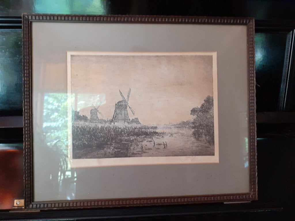 Ets, Gesigneerd, 41 cm, Landschap, 32 cm