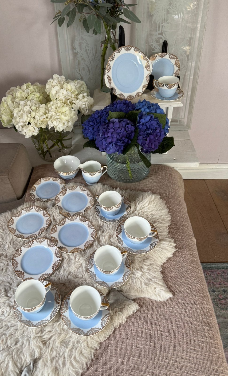 Stanley antiek 5/6 pers antiek porseleinen servies blauw, Antiek en Kunst, Ophalen