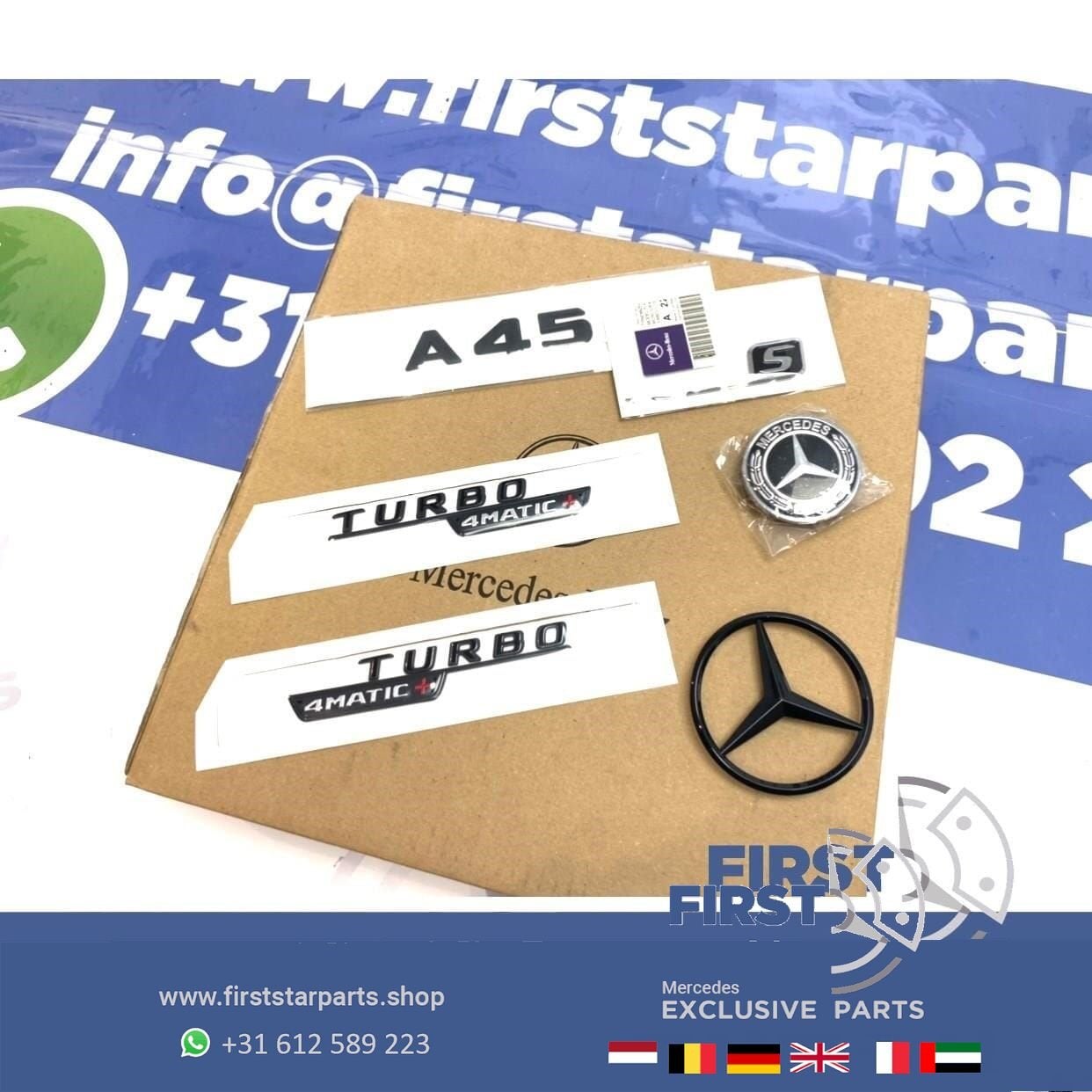 W177 V177 A45S AMG LOGO SET A 45 S ZWART EMBLEMEN SET Merced, Gebruikt, -, Ophalen of Verzenden, -