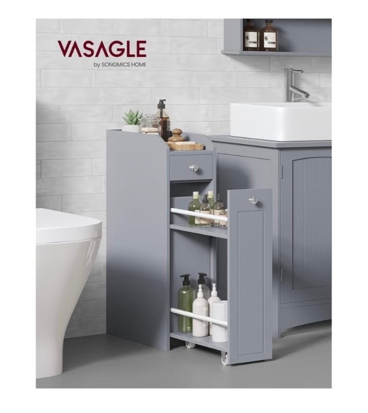 VASAGLE Badkamerkastje op wieltjes - Grijs, (Half)hoge kast, Minder dan 50 cm, Songmics, Nieuw