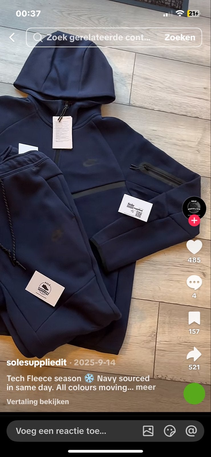 Nike Tech Fleece Trainingspak - Bovenkant XL, Onderkant L, Kleding | Heren, Ophalen of Verzenden, Nieuw, Overige maten, Blauw