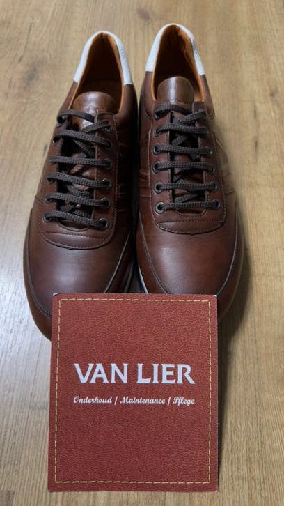 Van Lier Cognac Leren Sneakers Maat 44 - Nieuw in Doos, Ophalen of Verzenden, Nieuw, Bruin, Sneakers of Gympen