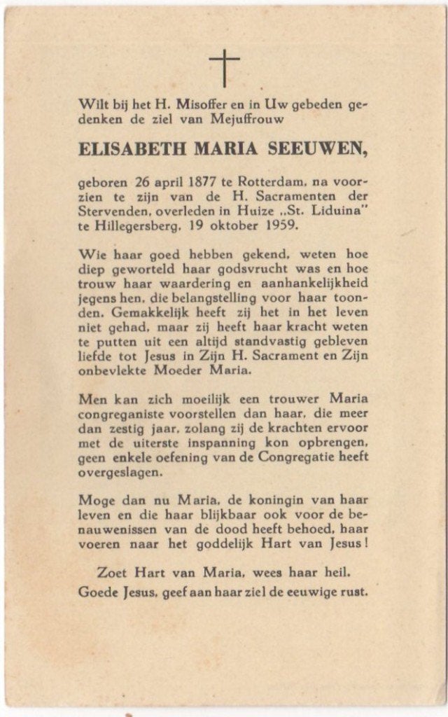 Elisabeth M. Seeuwen 1877 Rotterdam + 1959 Hilligersberg, Verzamelen, Ophalen of Verzenden