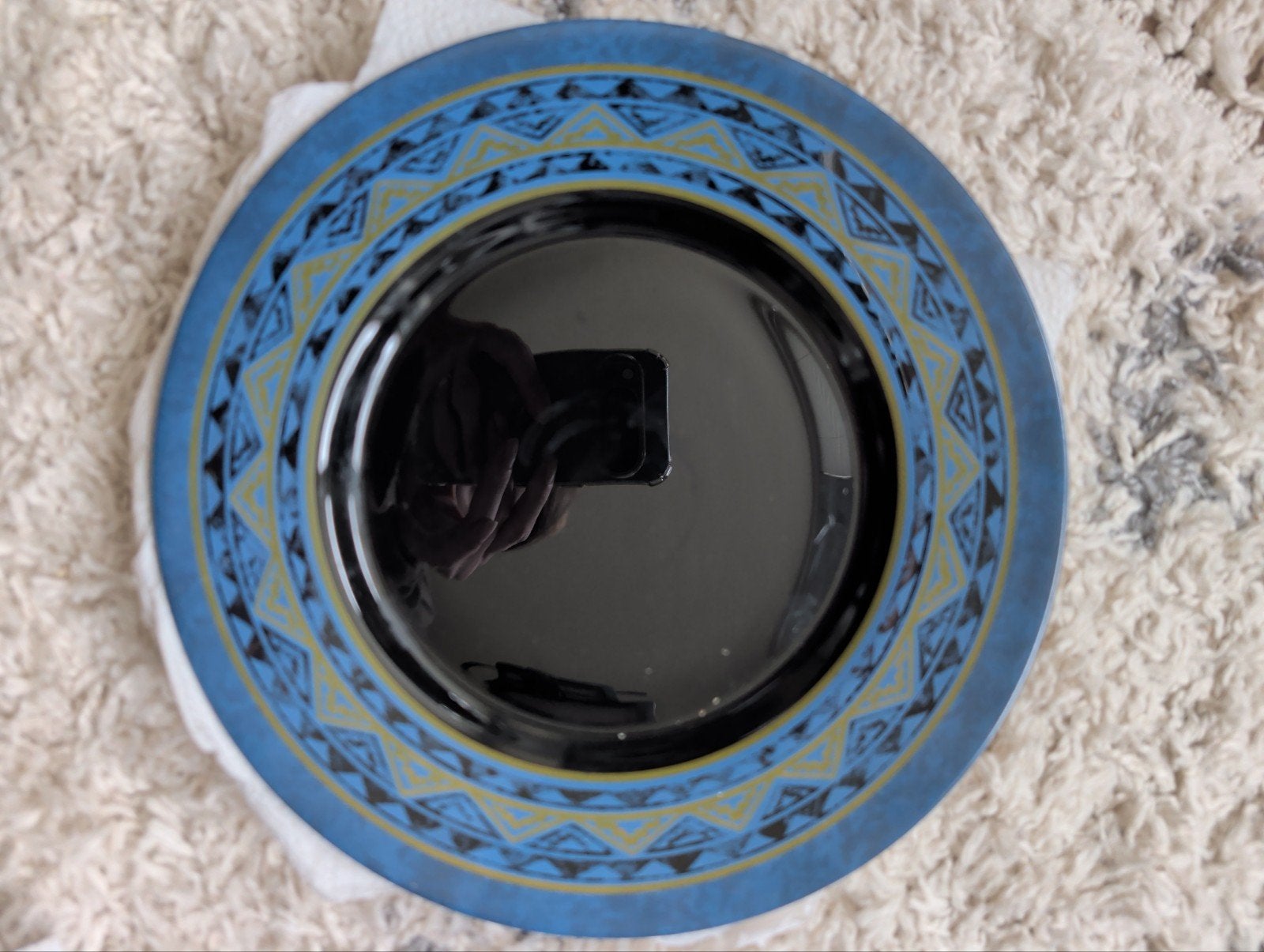 Arcoroc bord met blauw en geel patroon 5st, Gebruikt, Vintage, Ophalen of Verzenden, Glas