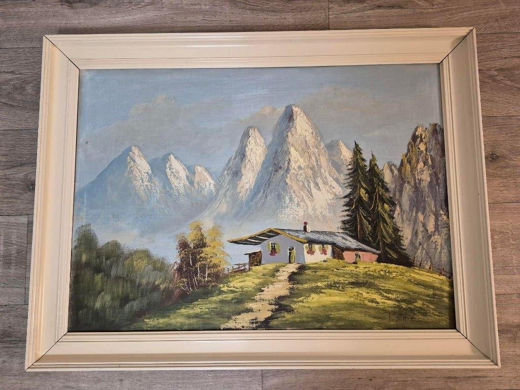 schilderij van berglandschap, Antiek en Kunst, Kunst | Schilderijen | Klassiek, Ophalen, Origineel werk, Doek, Realistisch