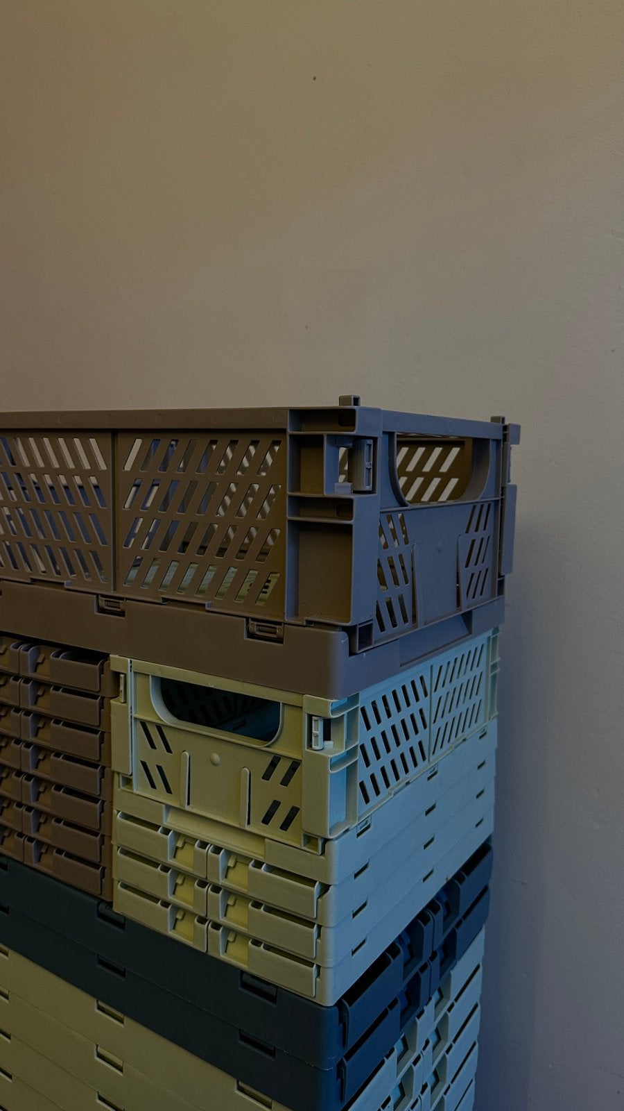 Partij Vouw kratjes 2 formaten: mintgroen, grijs donkerblauw, Huis en Inrichting, Woonaccessoires | Kisten, Gebruikt, Kunststof
