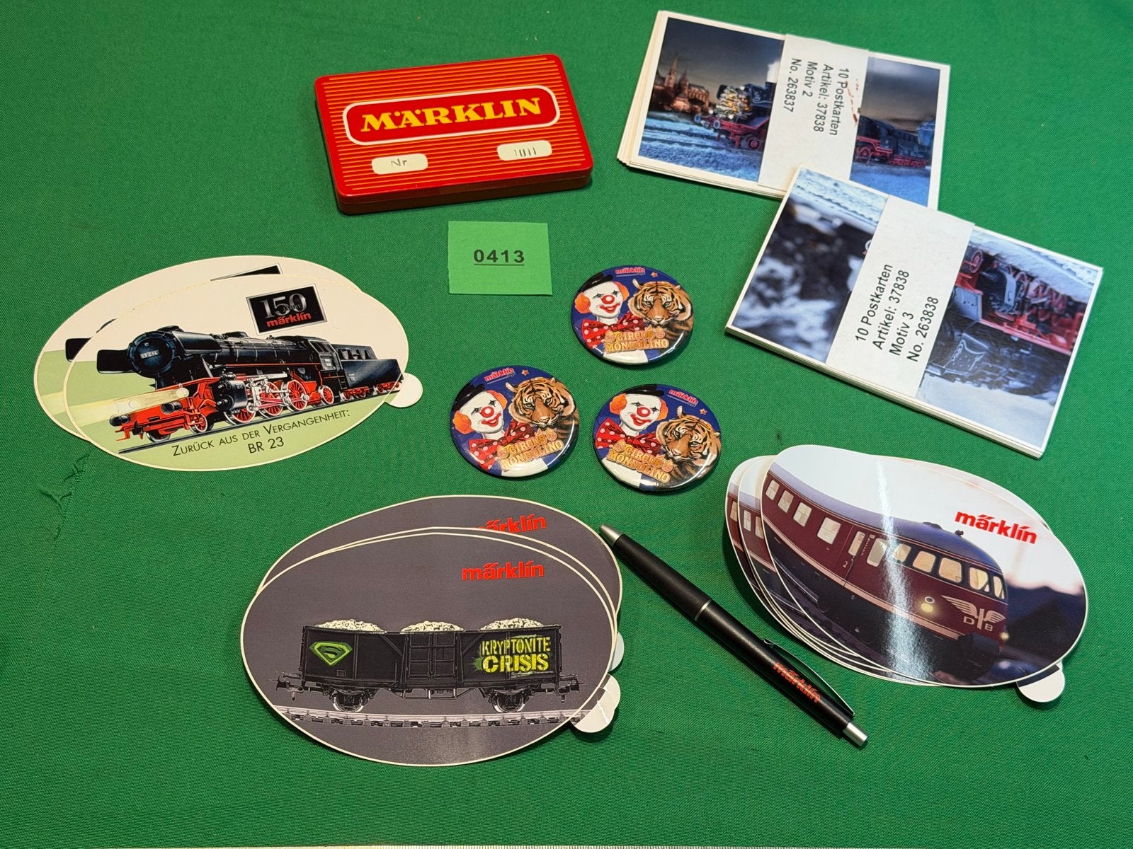 413- reclam Märklin : blik, pen, stickers , buttons,, Wisselstroom, Overige typen, Ophalen of Verzenden, Zo goed als nieuw