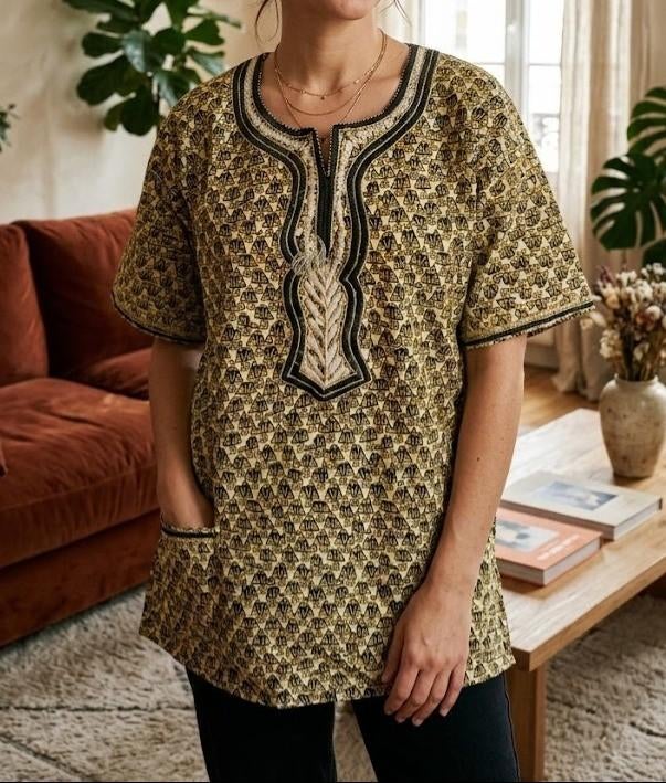 afrikaanse blouse, Kleding | Dames, Blouses en Tunieken, Zo goed als nieuw, Maat 42/44 (L), Blauw, Verzenden