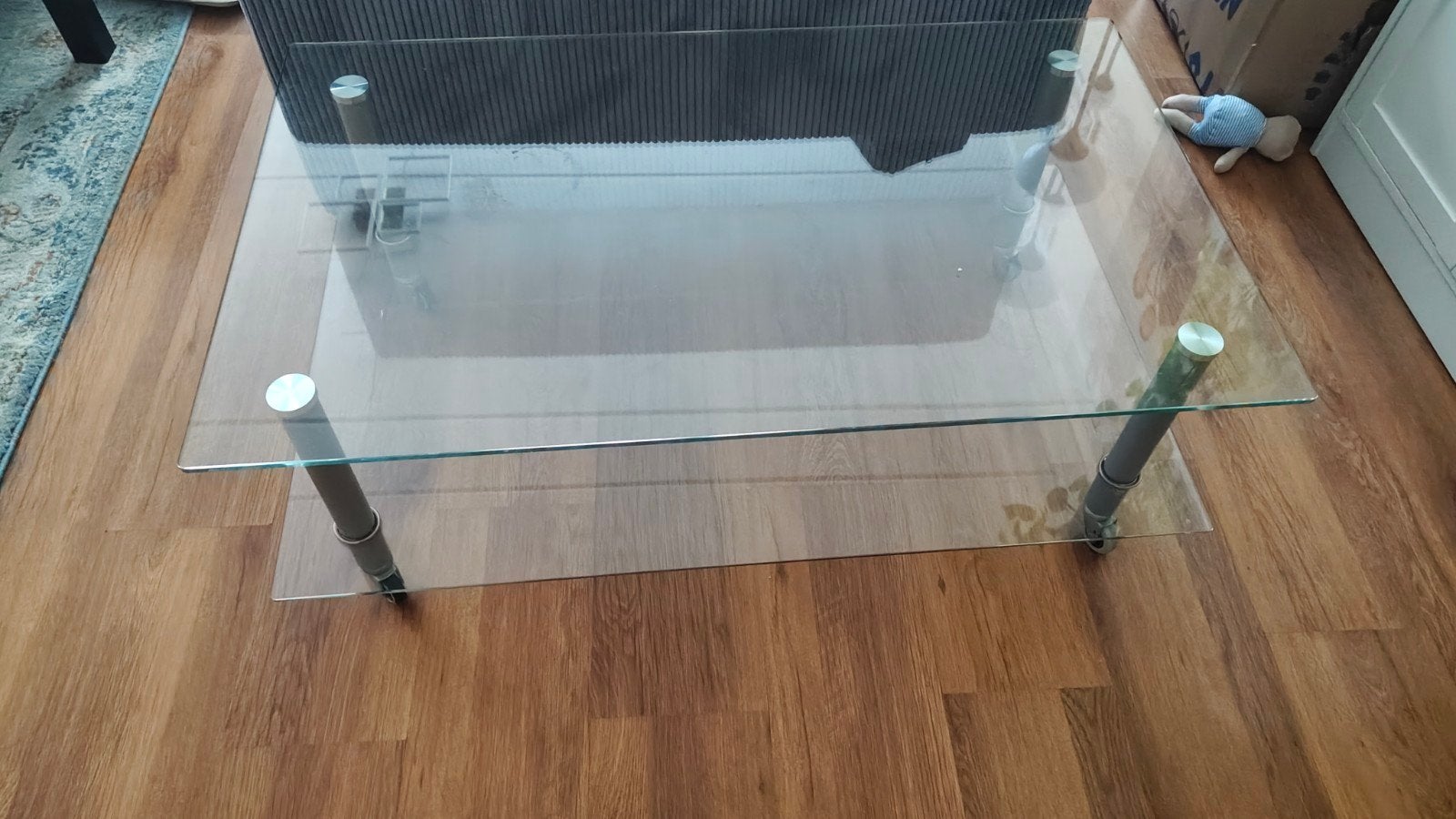 Glazen salontafel met twee lagen, gebruikt, Huis en Inrichting, Ophalen, Gebruikt, Glas