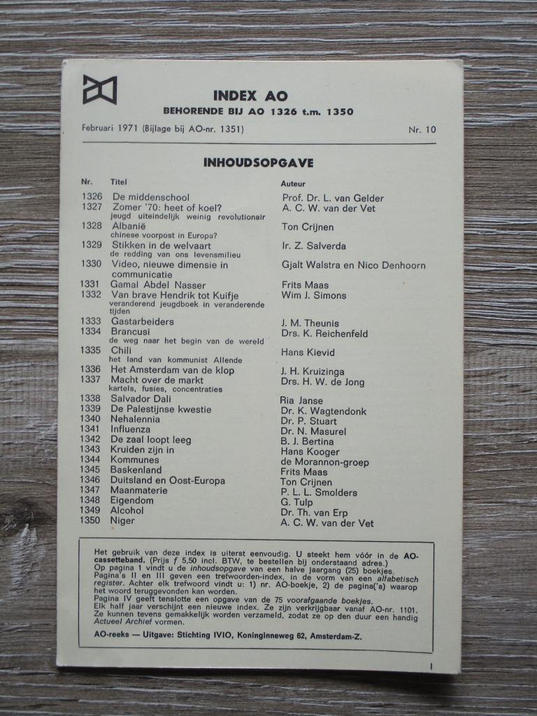 Index AO behorende bij AO 1326 t.m. 1350, Boeken, Ophalen of Verzenden, Gelezen, Europa