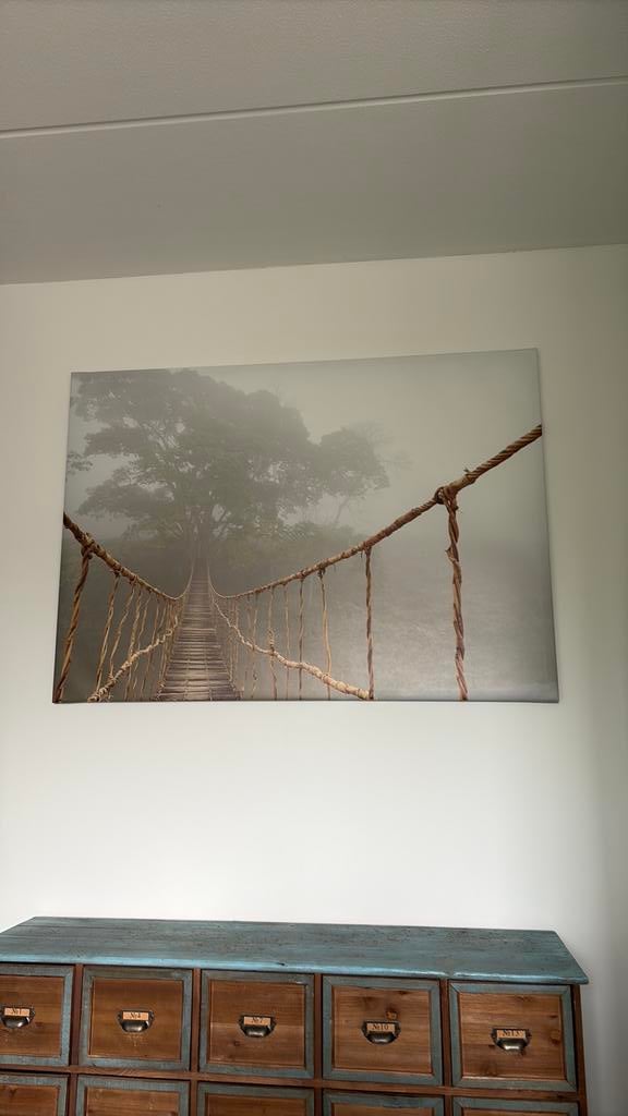 Hangbrug in de mist foto/schilderij, Ophalen