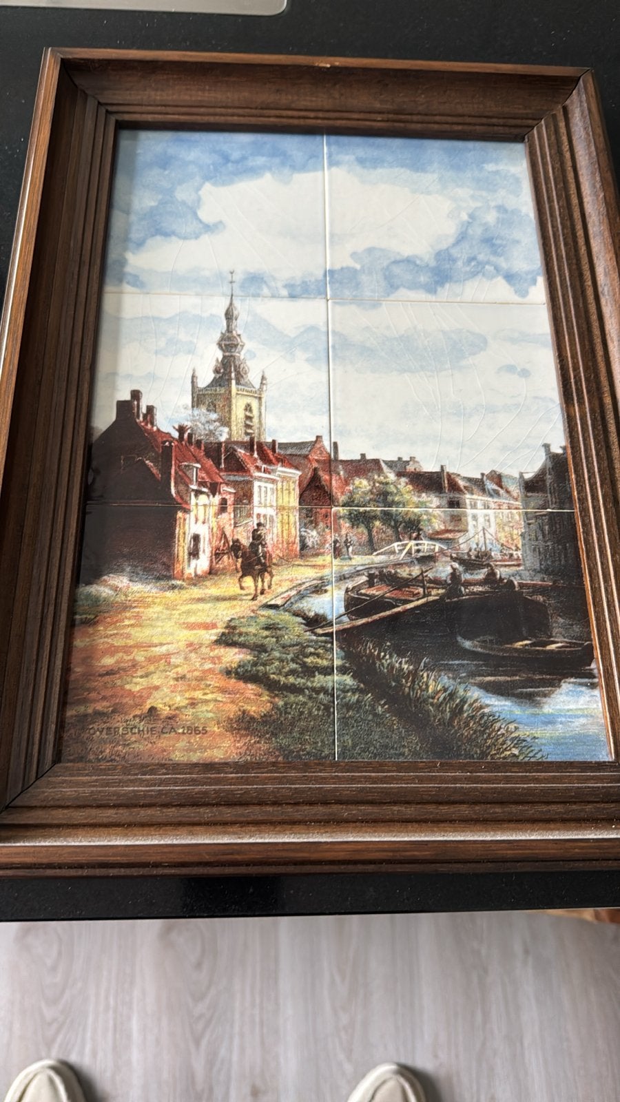 Tegeltableau OVERSCHIE CA 1865 met houten lijst, Antiek en Kunst, Ophalen