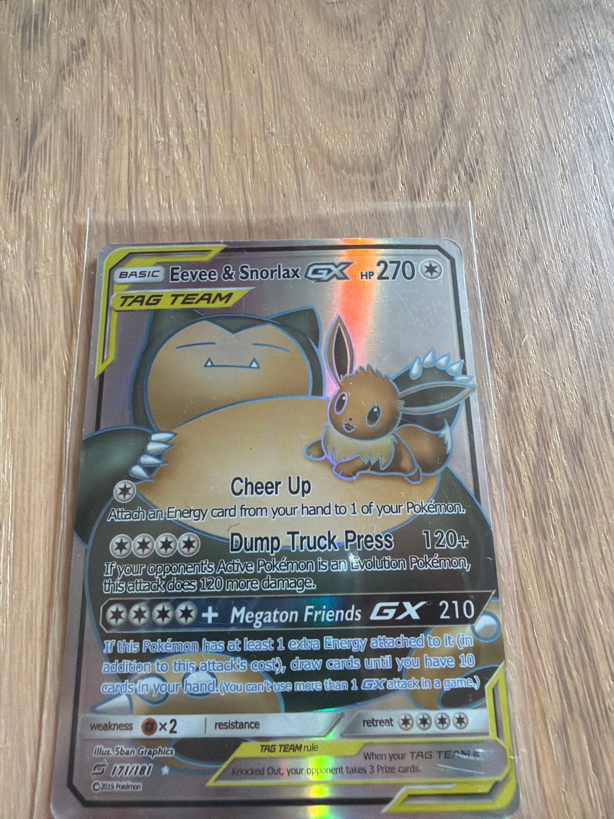 Pokémon Kaart: Eevee & Snorlax GX TAG TEAM (171/181), Ophalen, Zo goed als nieuw, Losse kaart