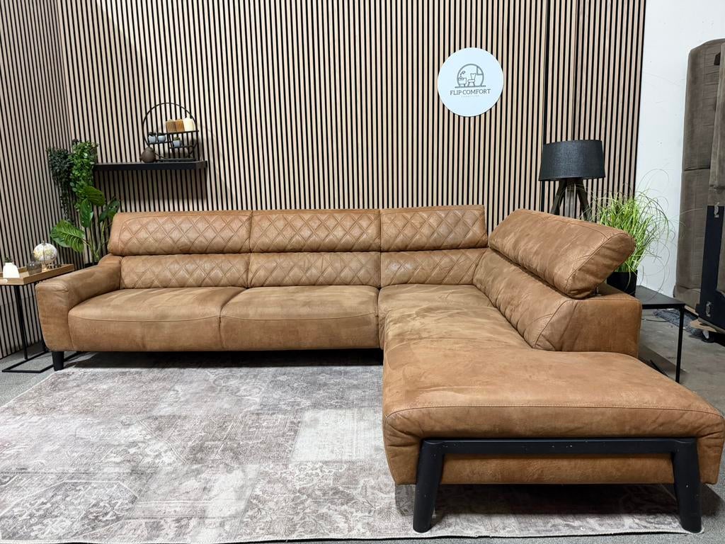“GRATIS LEVERING” Gave cognac hoekbank! 300x230, 125 tot 150 cm, Hoekbank, Ophalen of Verzenden, Vierpersoons of meer