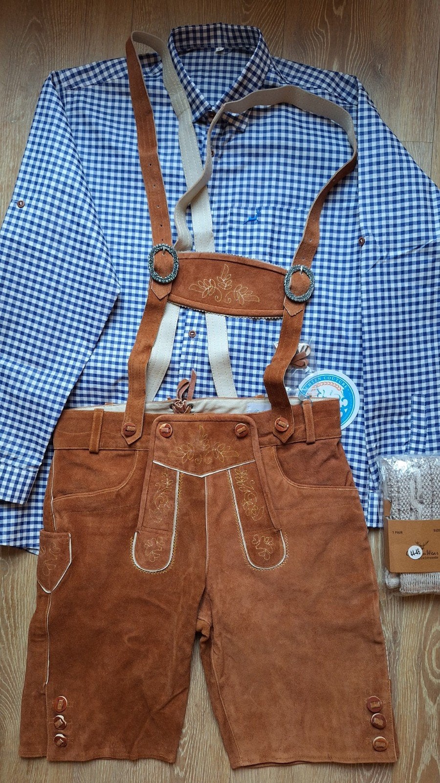 Lederhose 52 overhemd kousen oktoberfeest Tiroler, Ophalen of Verzenden, Nieuw, Maat 52/54 (L), Schöneberger Trachten
