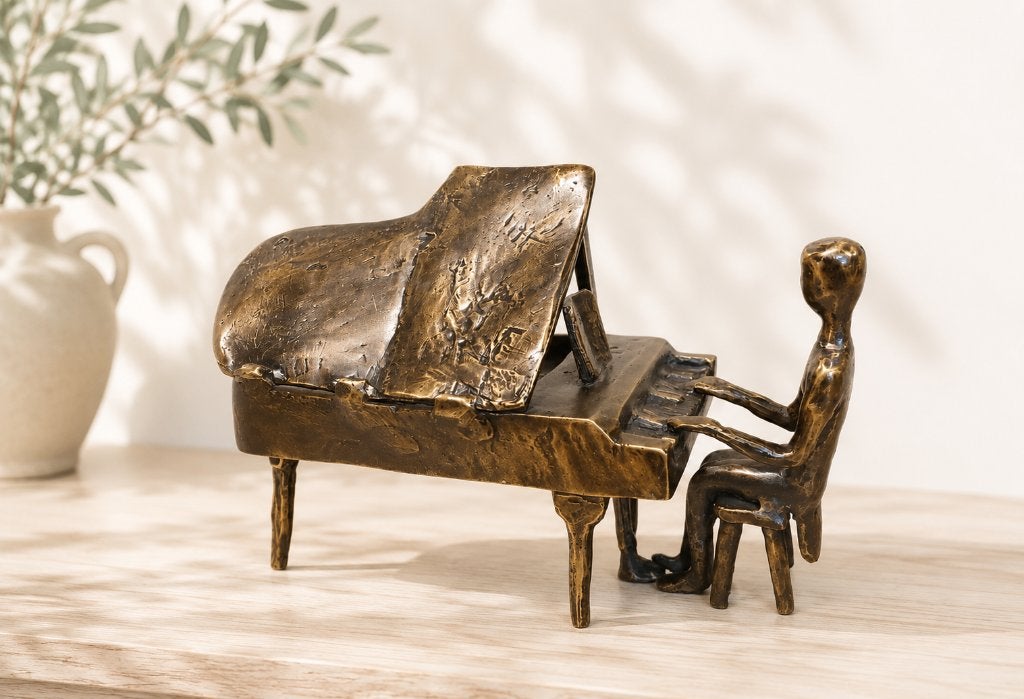 PIANIST MET VLEUGEL PIANO / bronzen beeld, Antiek en Kunst, Ophalen of Verzenden, Brons, Beeld