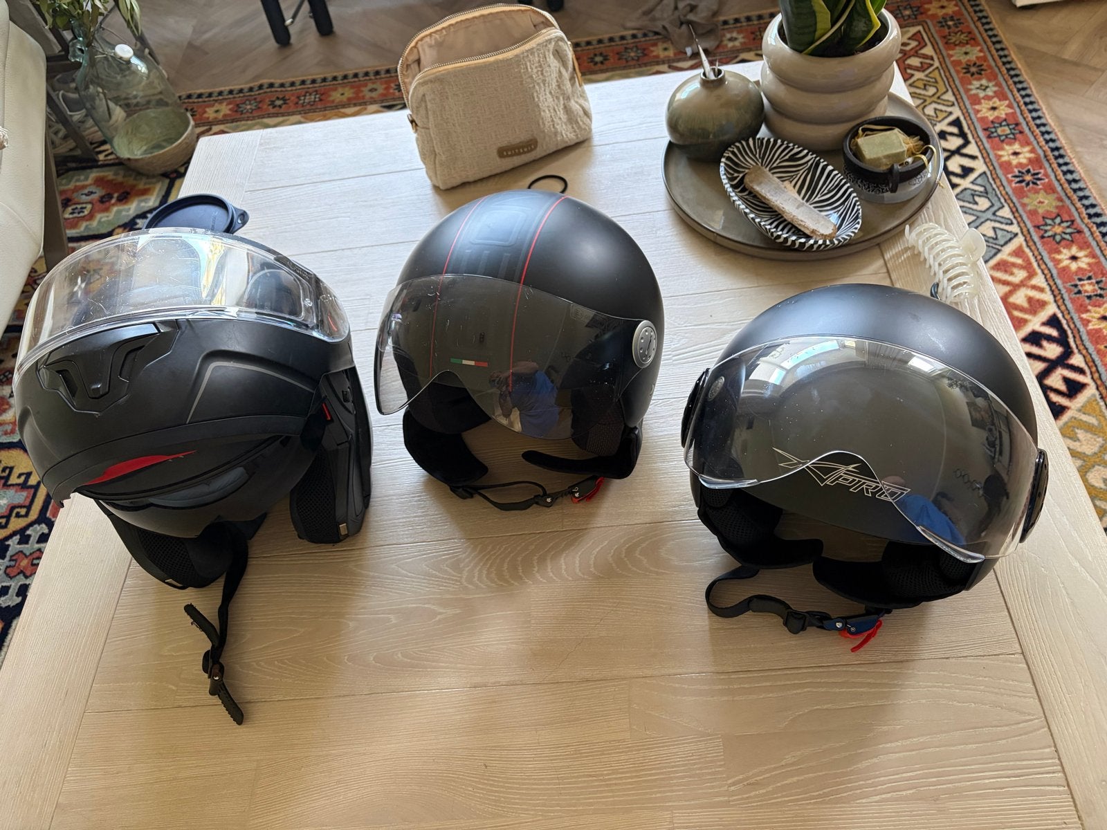 Set van 3 motorhelmen: Systeemhelm, Jethelm, X-Pro Jethelm, Ophalen, Gebruikt