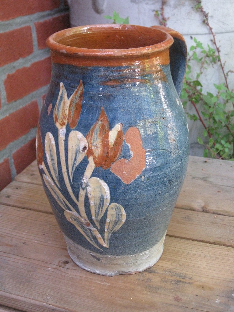 Brocante Aardewerk Oorkan Gebloemd Antiek, Ophalen