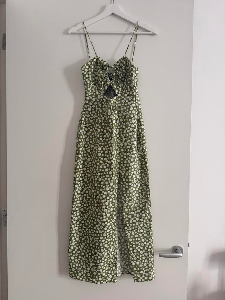 Zara zomer lente linnen jurk groen wit bloemen maat S 36, Nieuw, Ophalen of Verzenden, Knielengte, Maat 36 (S)